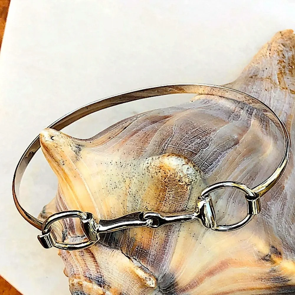 Sterling Silver HorseBit Design Unisex Bangle Bracelet - Picture 10 of 11